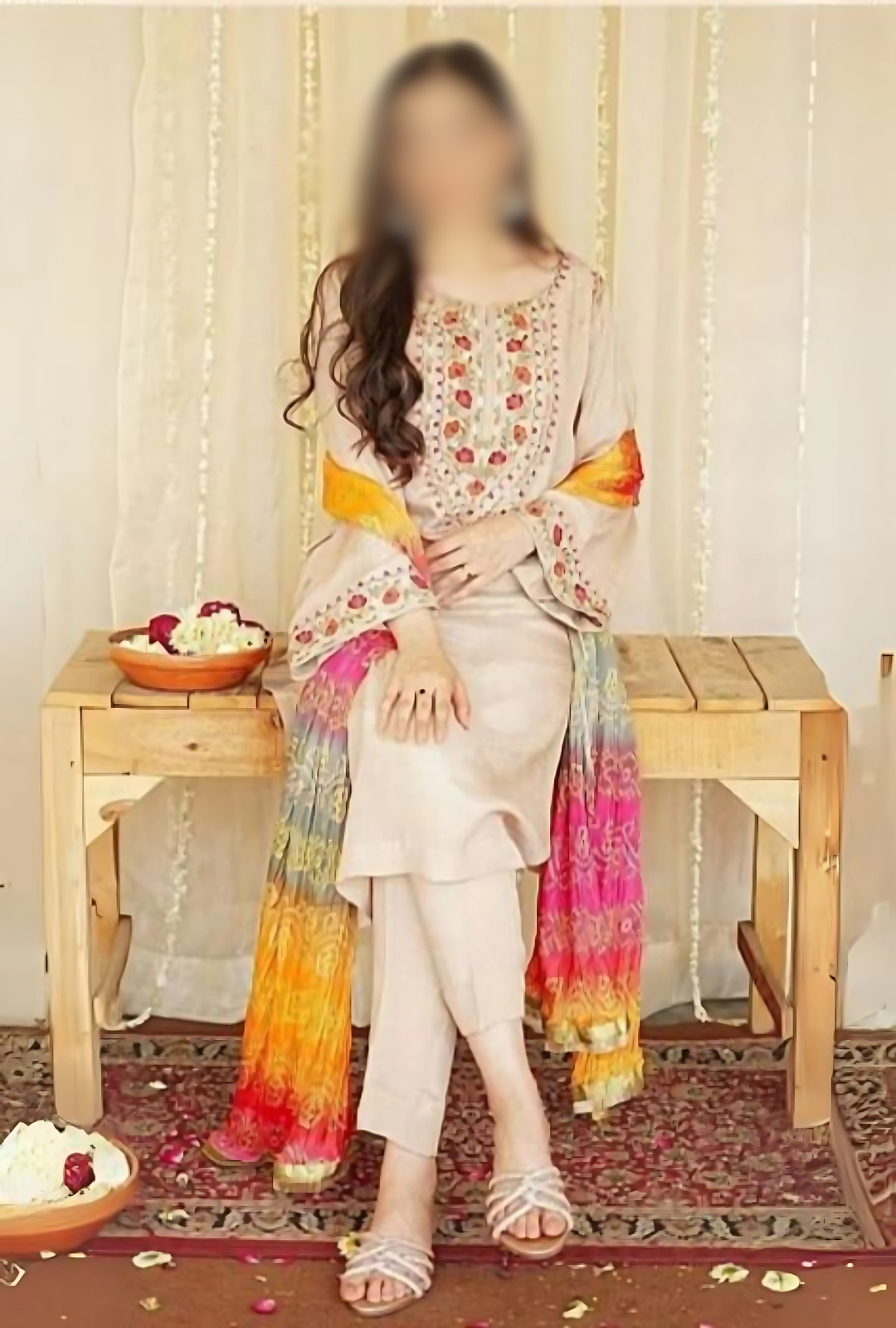 Elegant 3-Piece Embroidered Dhanak Suit with Wool Shawl