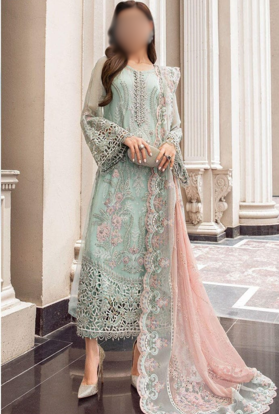 Azure Embroidered Chiffon Suit - FJ