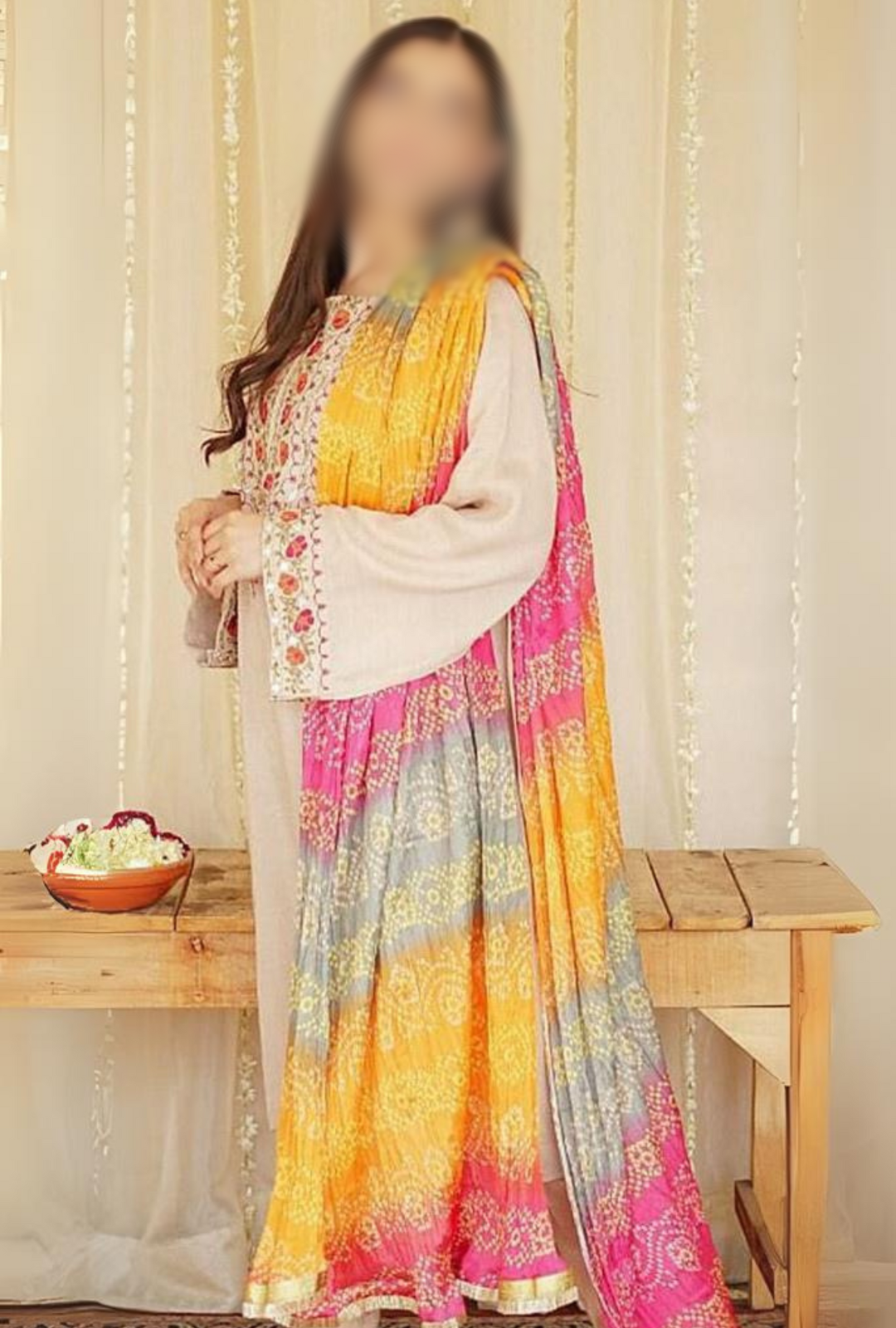 Elegant 3-Piece Embroidered Dhanak Suit with Wool Shawl