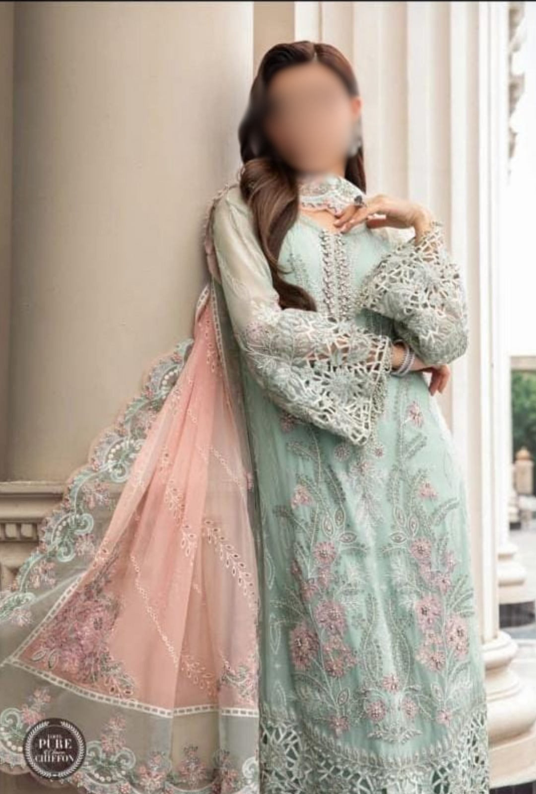 Azure Embroidered Chiffon Suit - FJ